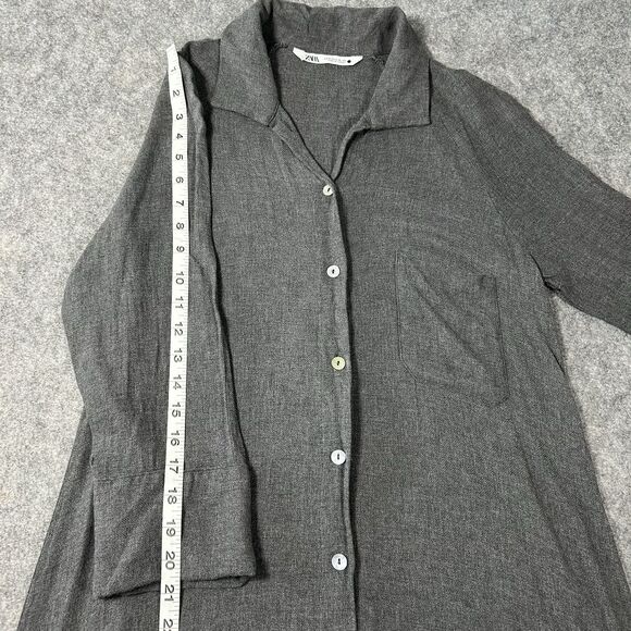 Zara Women's Gray Soft Button Down Collared Shirt Dress Midi 3/4 Sleeve Small - Picture 9 of 16